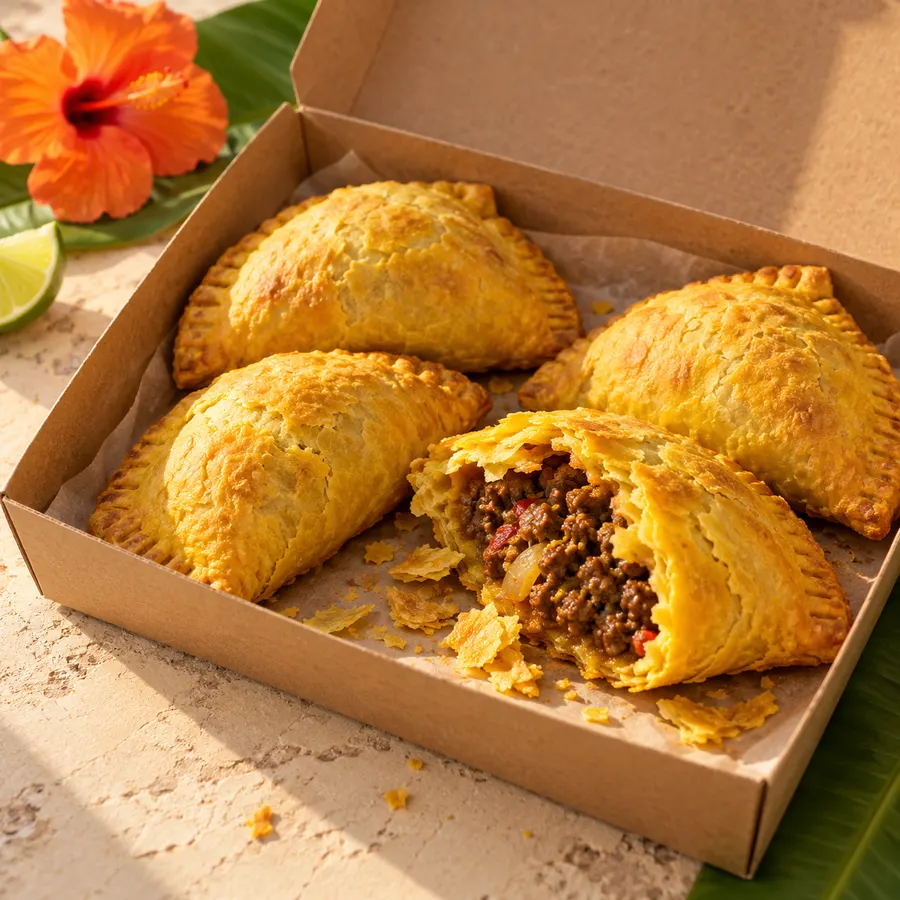 A box of turmeric-yellow patties